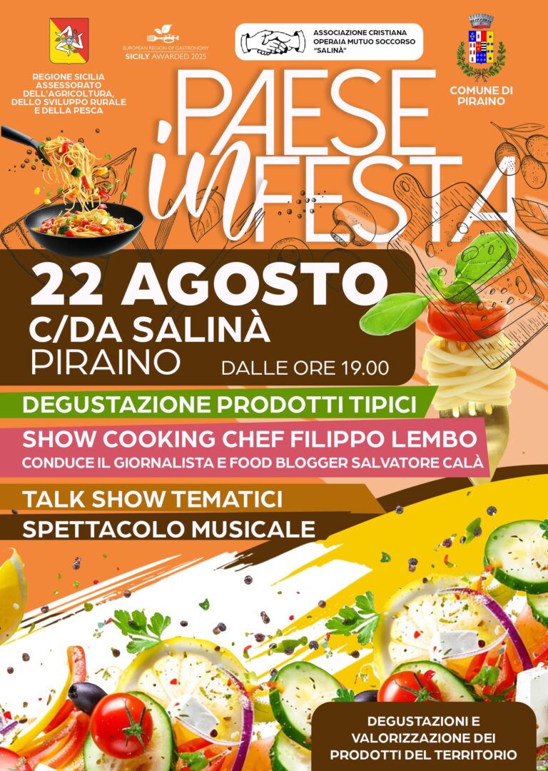 “Paese in Festa” il 22 agosto nella contrada  Salina di  Piraino: un evento enogastronomico per la Sicilia del 2025