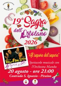 Piriano – La 19ª “Sagra dell’Ortolano” a Piraino: “Il sapore del sapere” tra eccellenze della terra e convivialità